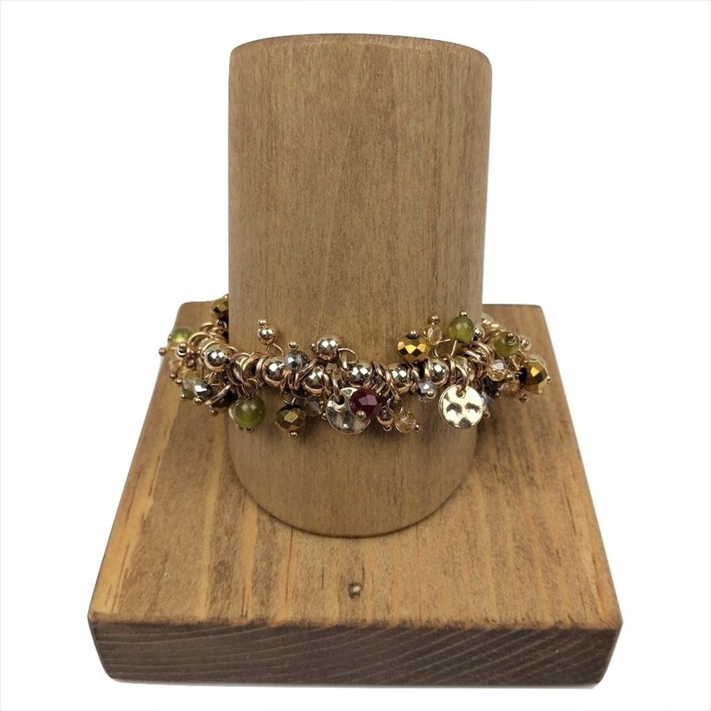 Dress Barn Gold Red Green Elastic Beaded Bracelet